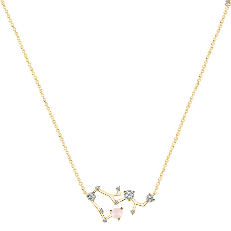 Sagittarius Zodiac Star Constellation Rose Quartz & White Topaz Necklace RSQ-RDN-496.