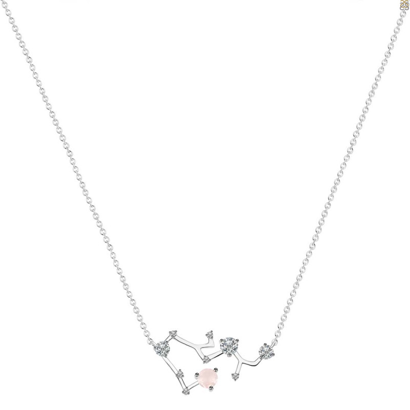 Sagittarius Zodiac Star Constellation Rose Quartz & White Topaz Necklace RSQ-RDN-496.