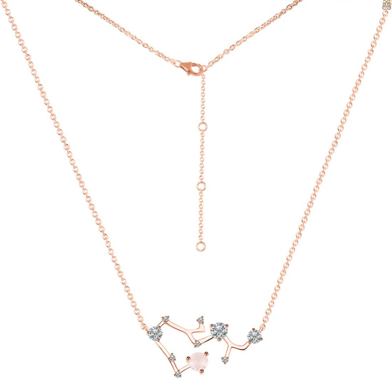 Sagittarius Zodiac Star Constellation Rose Quartz & White Topaz Necklace RSQ-RDN-496.