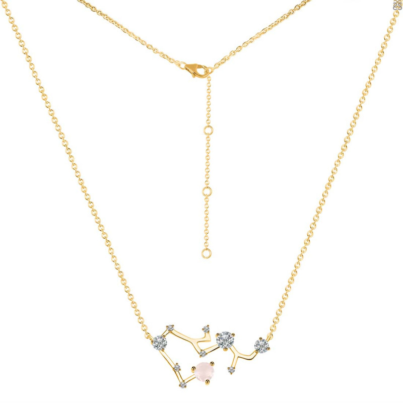 Sagittarius Zodiac Star Constellation Rose Quartz & White Topaz Necklace RSQ-RDN-496.