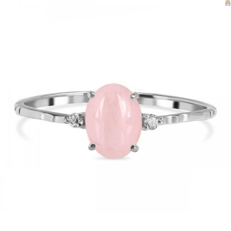 Rose Quartz & White Topaz Ring RSQ-RDR-1938-A.