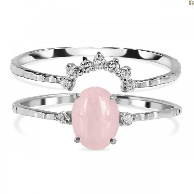 Rose Quartz & White Topaz Ring RSQ-RDR-1938.