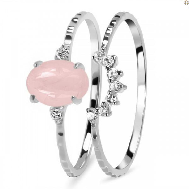 Rose Quartz & White Topaz Ring