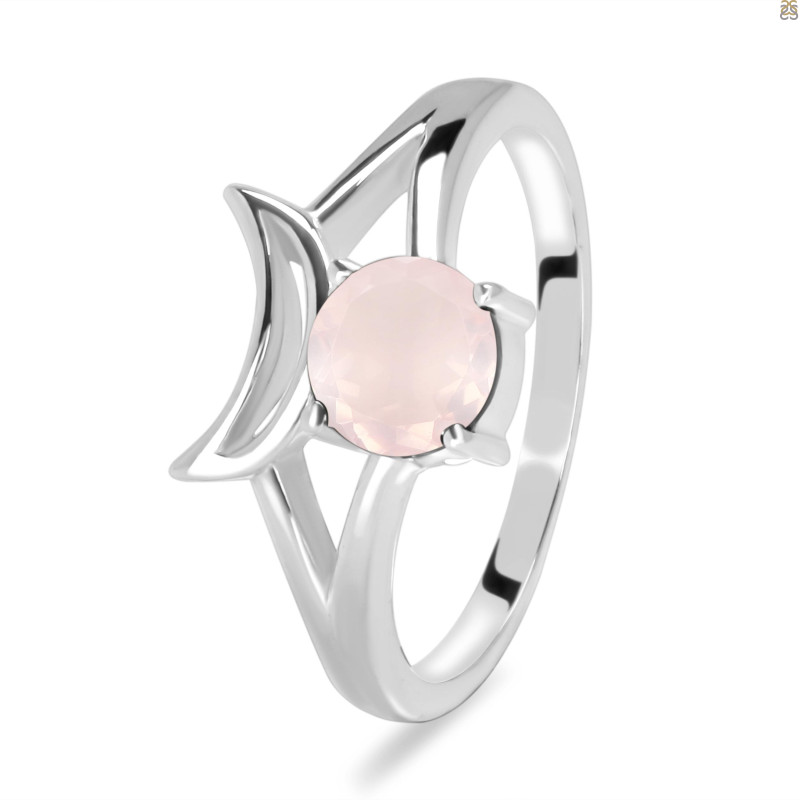 Rose Quartz Crescent Moon Ring