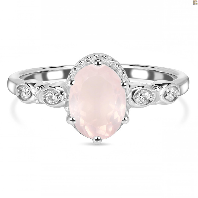 Rose Quartz & White Topaz Ring RSQ-RDR-2182.