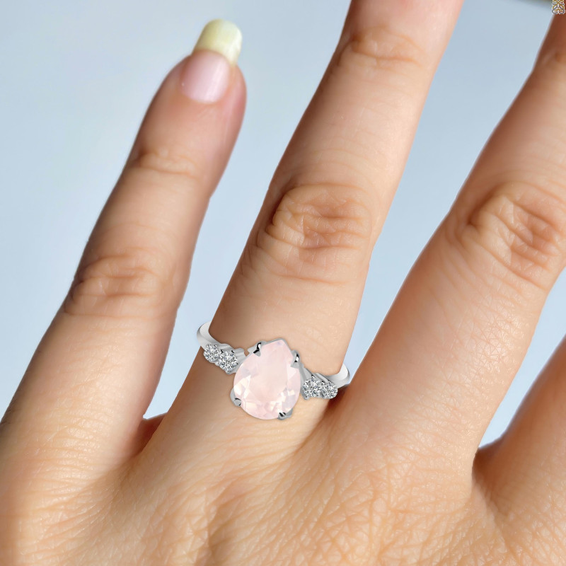 Rose Quartz & White Topaz Ring RSQ-RDR-2216.