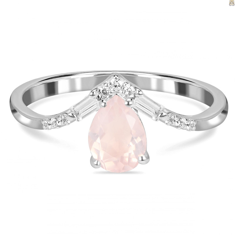 Rose Quartz & White Topaz Ring RSQ-RDR-2283.