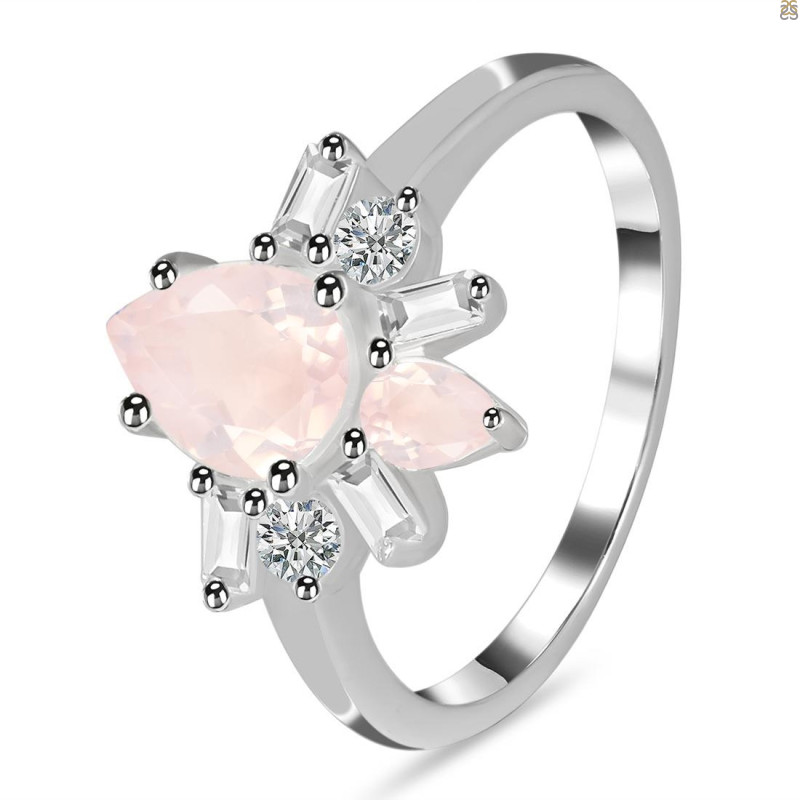 Rose Quartz & White Topaz Ring