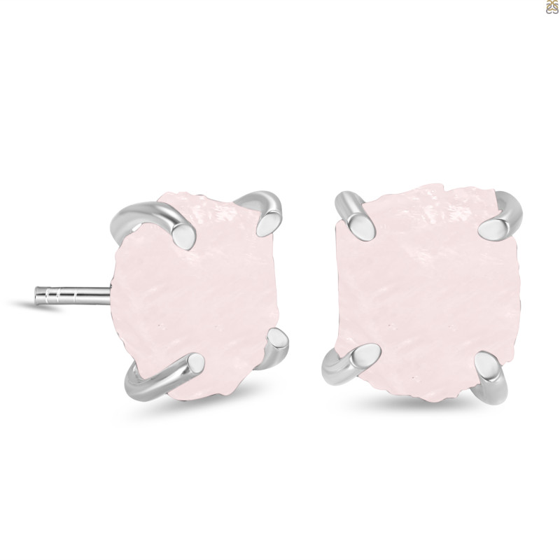 Rose Quartz Raw Crystal Stud Earring
