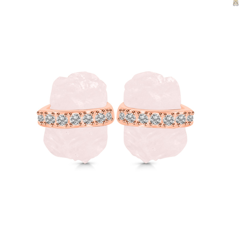 Rose Quartz Raw Crystal & White Topaz Stud Earring RSQ-RE-381.