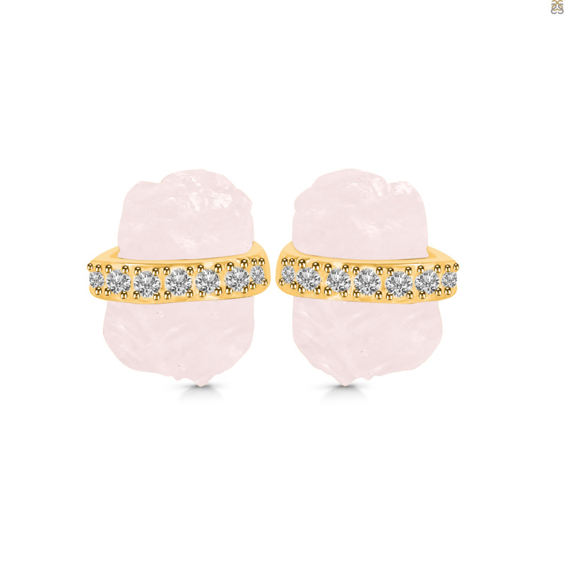 Rose Quartz Raw Crystal & White Topaz Stud Earring RSQ-RE-381.