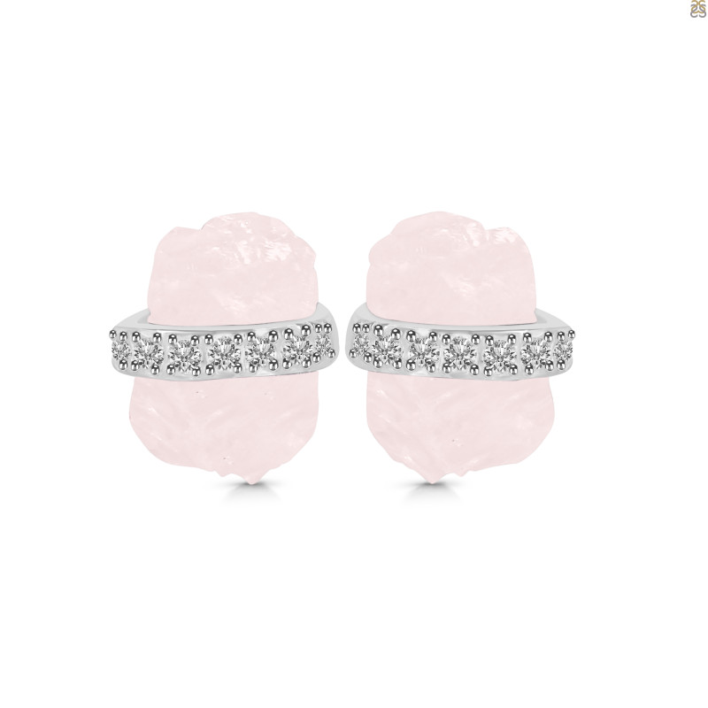Rose Quartz Raw Crystal & White Topaz Stud Earring RSQ-RE-381.