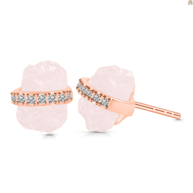 Rose Quartz Raw Crystal & White Topaz Stud Earring RSQ-RE-381.