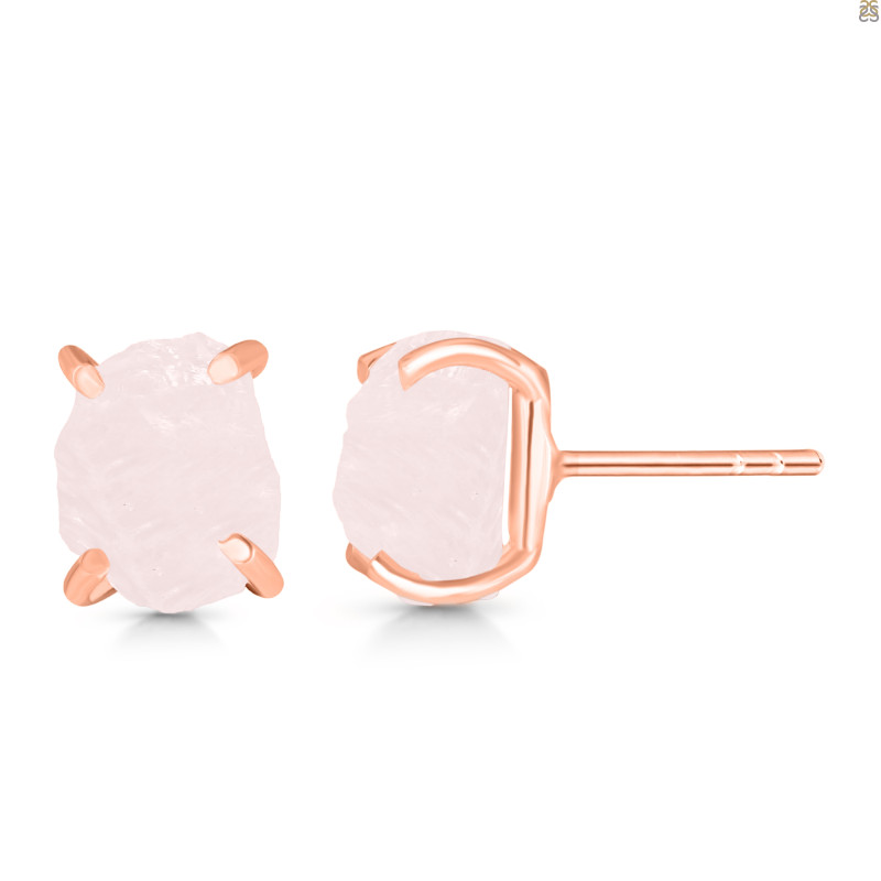 Rose Quartz Raw Crystal Stud Earring RSQ-RE-397.
