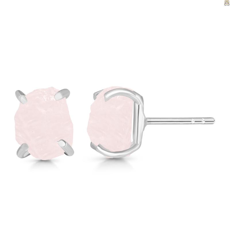 Rose Quartz Raw Crystal Stud Earring