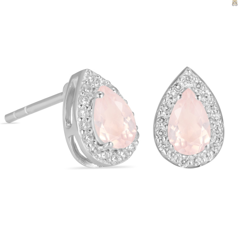 Rose Quartz & White Topaz Stud Earring