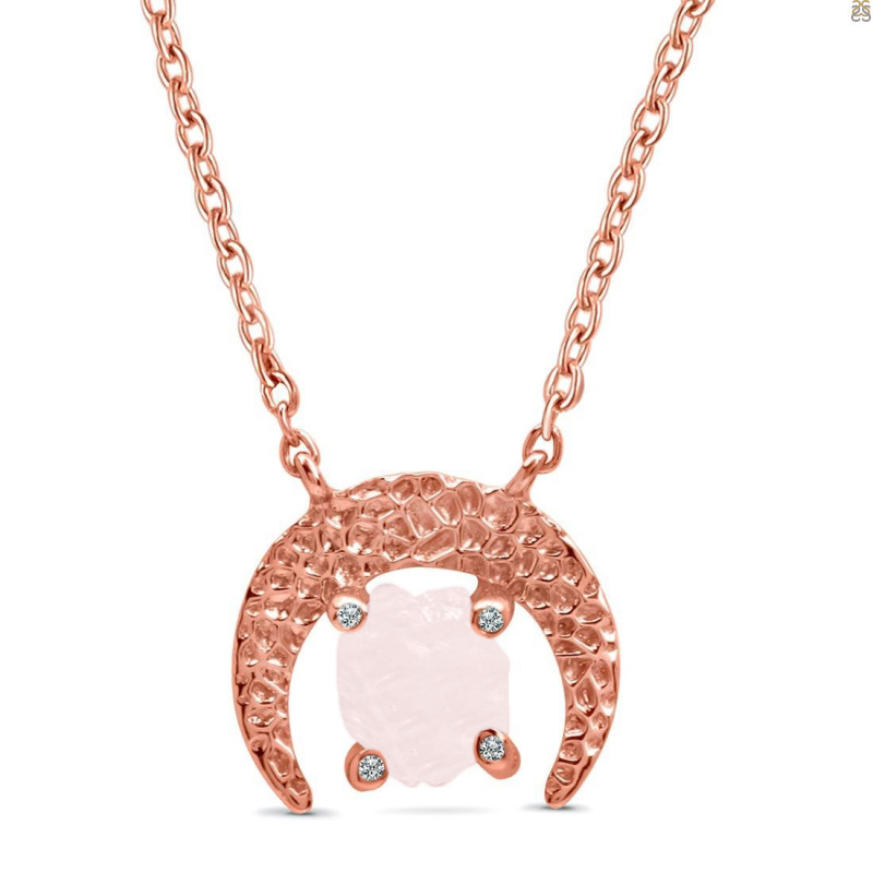 Rose Quartz Raw Crystal & White Topaz Necklace RSQ-RN-67.