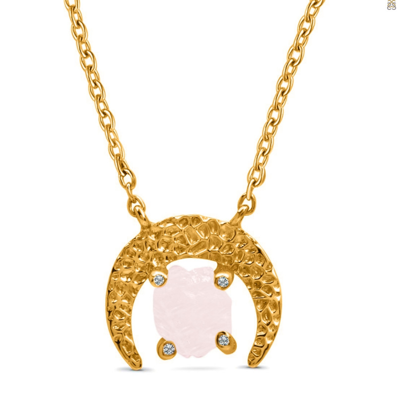 Rose Quartz Raw Crystal & White Topaz Necklace RSQ-RN-67.