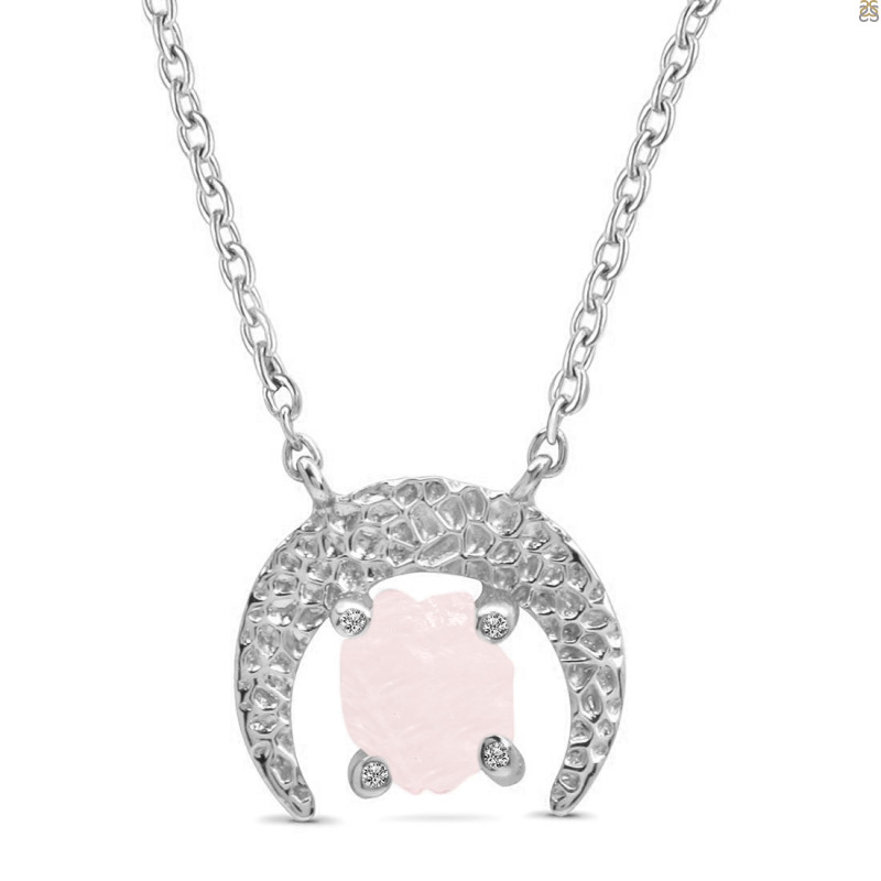 Rose Quartz Raw Crystal & White Topaz Necklace RSQ-RN-67.