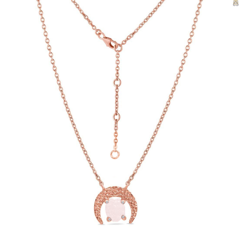 Rose Quartz Raw Crystal & White Topaz Necklace RSQ-RN-67.