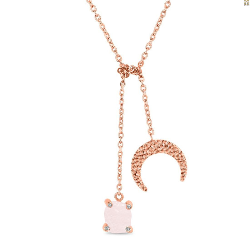 Rose Quartz Raw Crystal & White Topaz Necklace RSQ-RN-71.