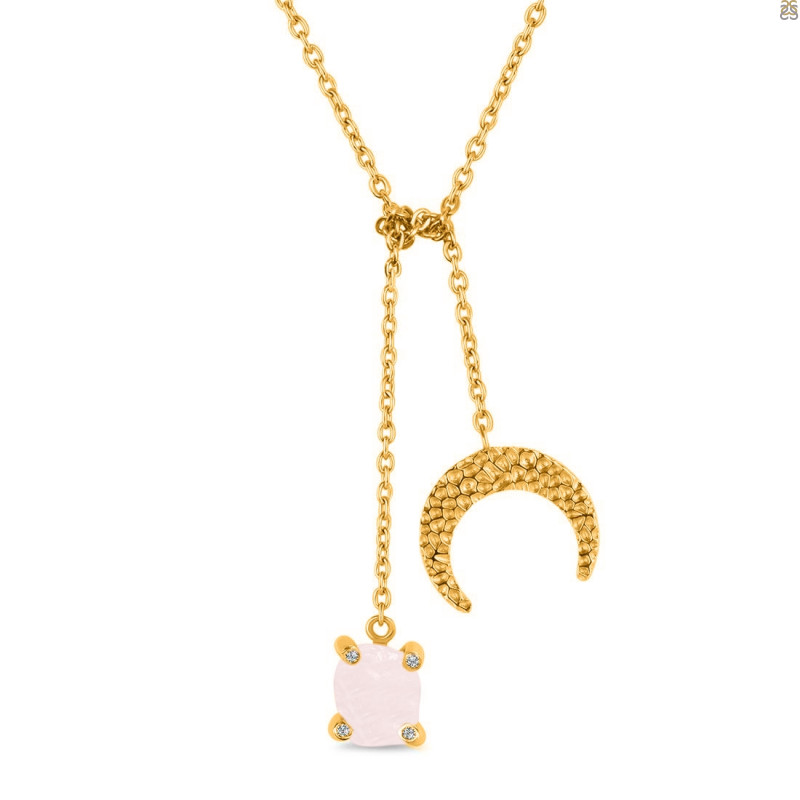 Rose Quartz Raw Crystal & White Topaz Necklace RSQ-RN-71.