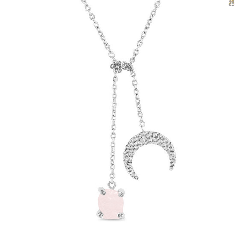 Rose Quartz Raw Crystal & White Topaz Necklace RSQ-RN-71.