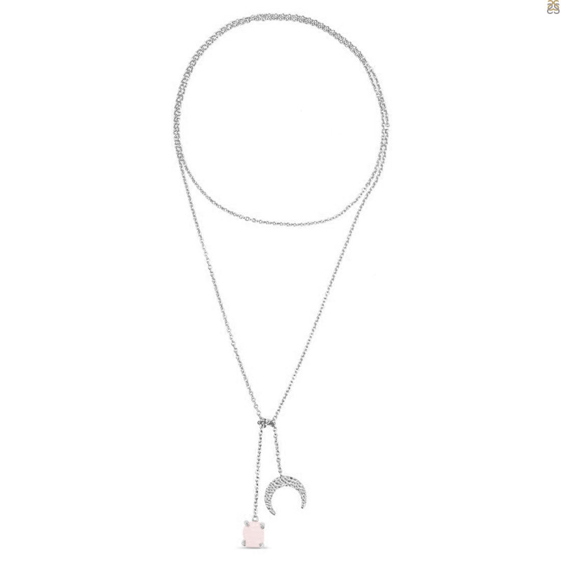Rose Quartz Raw Crystal & White Topaz Necklace
