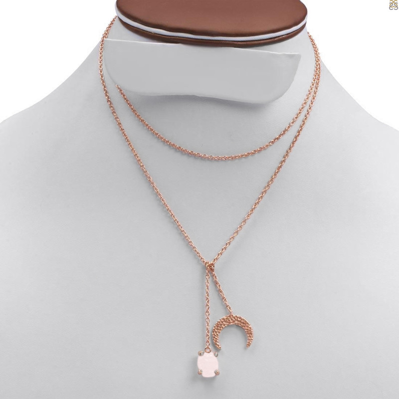 Rose Quartz Raw Crystal & White Topaz Necklace RSQ-RN-71.