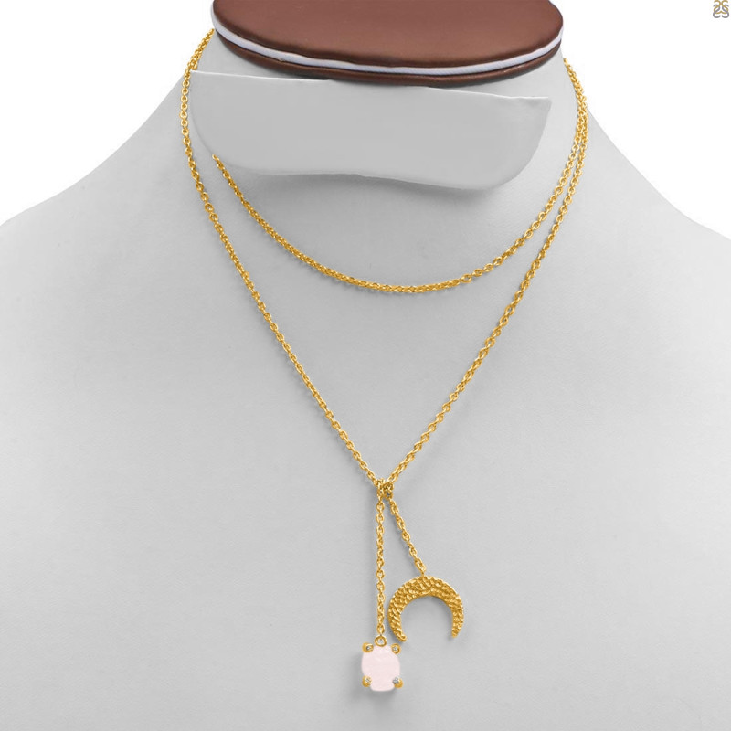 Rose Quartz Raw Crystal & White Topaz Necklace RSQ-RN-71.