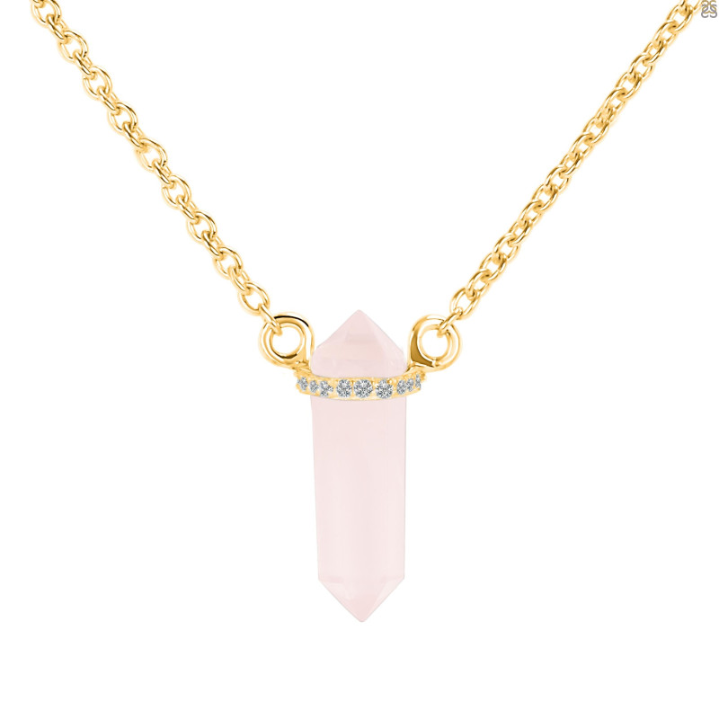 Rose Quartz & White Topaz Pencil Necklace RSQ-RN-84.