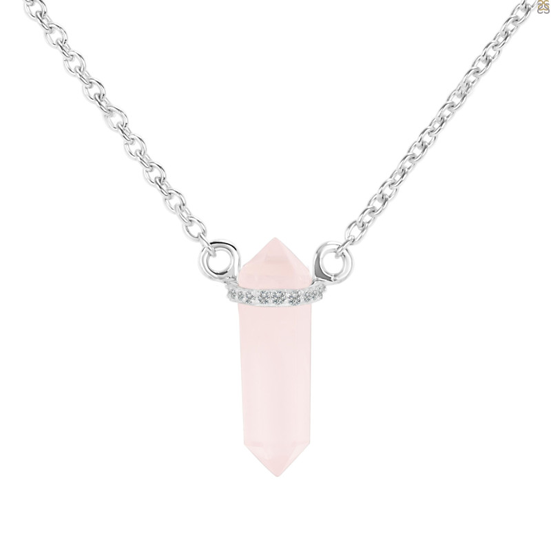 Rose Quartz & White Topaz Pencil Necklace RSQ-RN-84.