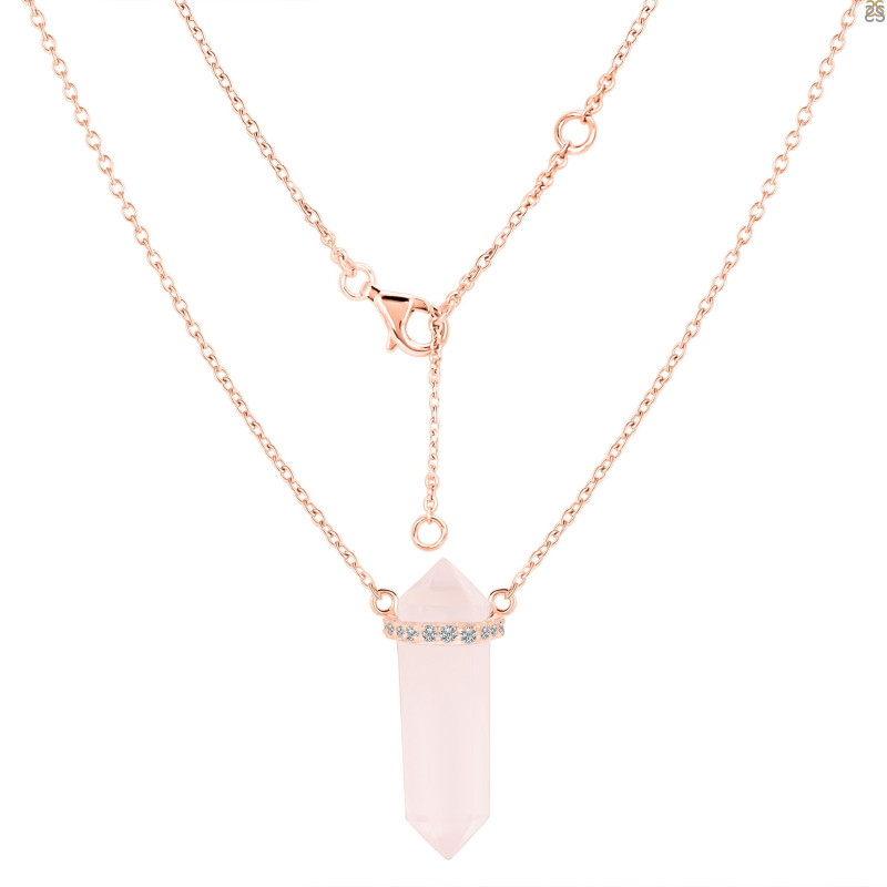 Rose Quartz & White Topaz Pencil Necklace RSQ-RN-84.