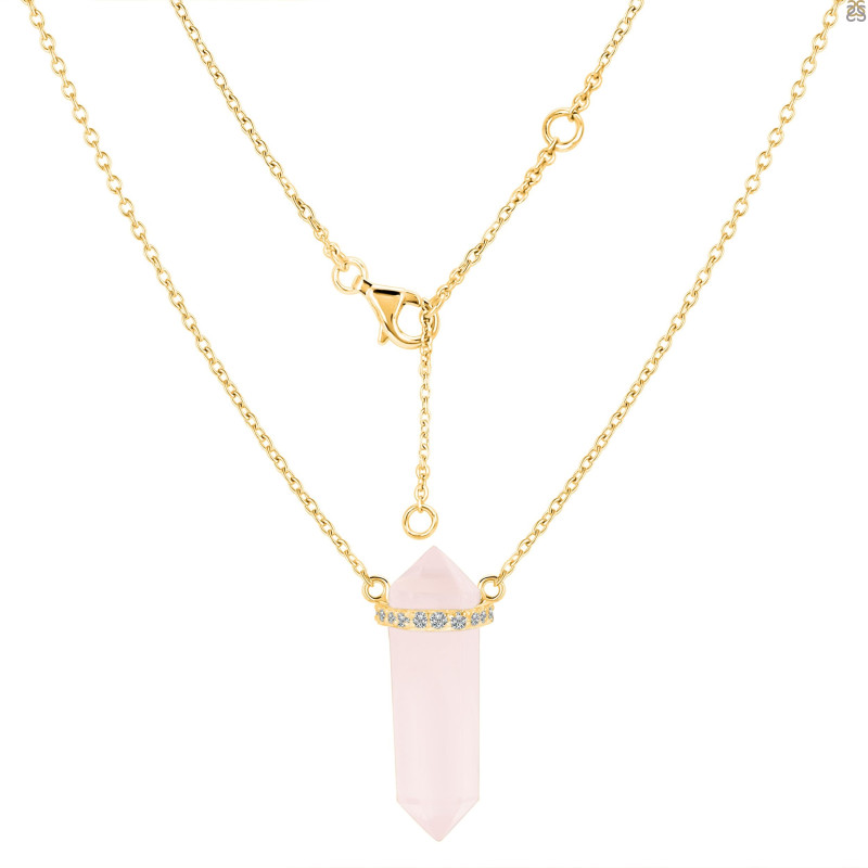 Rose Quartz & White Topaz Pencil Necklace RSQ-RN-84.