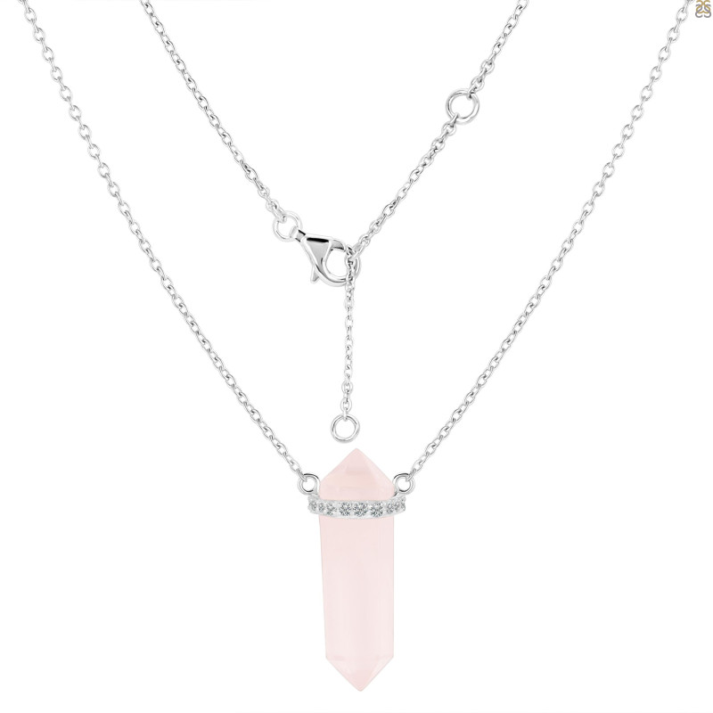 Rose Quartz & White Topaz Pencil Necklace