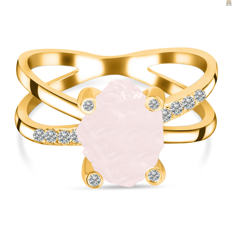 Rose Quartz Raw Crystal & White Topaz Ring RSQ-RR-382.