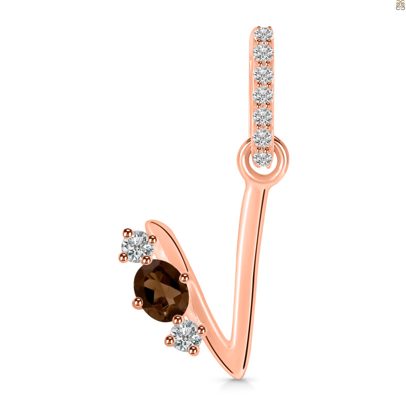 Smoky & White Topaz Alphabet V Pendant SMY-RDA-100.