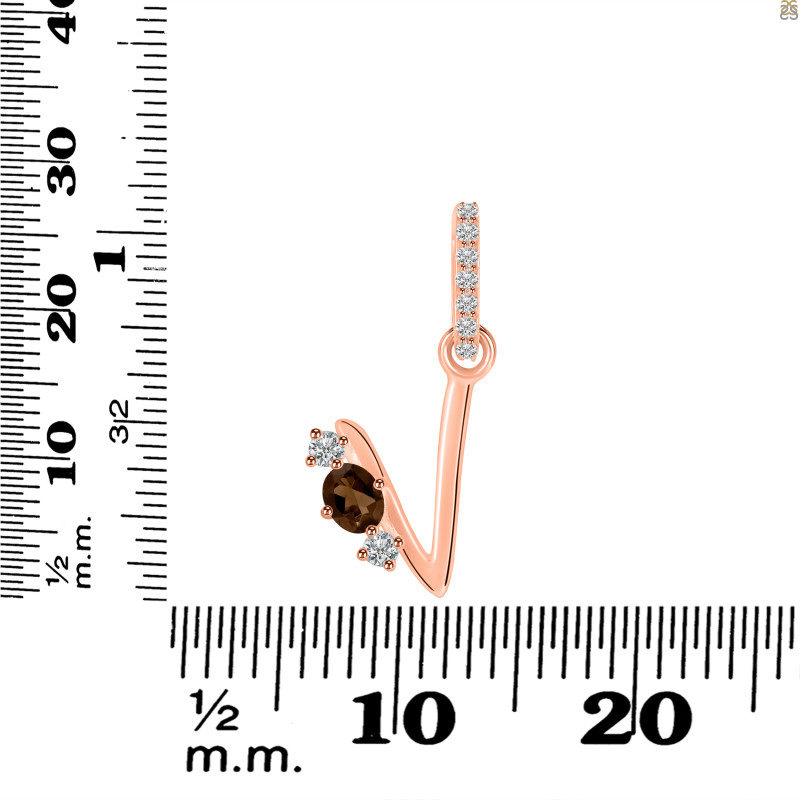 Smoky & White Topaz Alphabet V Pendant SMY-RDA-100.