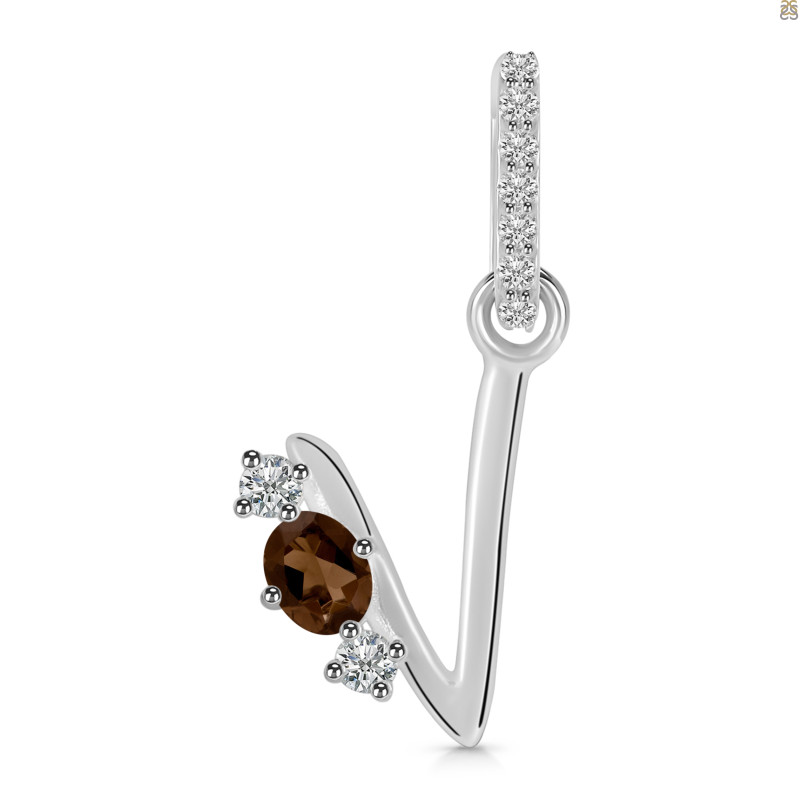 Smoky & White Topaz Alphabet V Pendant SMY-RDA-100.