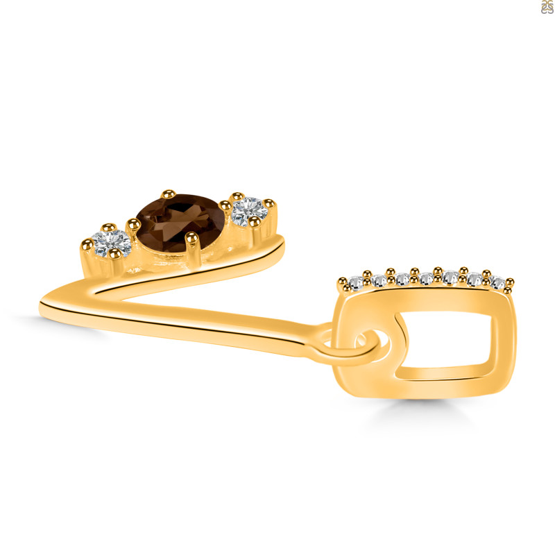 Smoky & White Topaz Alphabet V Pendant SMY-RDA-100.