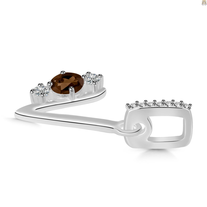 Smoky & White Topaz Alphabet V Pendant