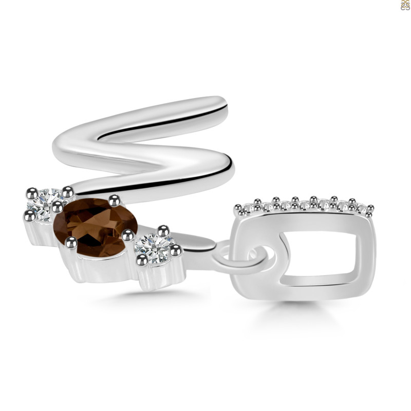 Smoky & White Topaz Alphabet W Pendant