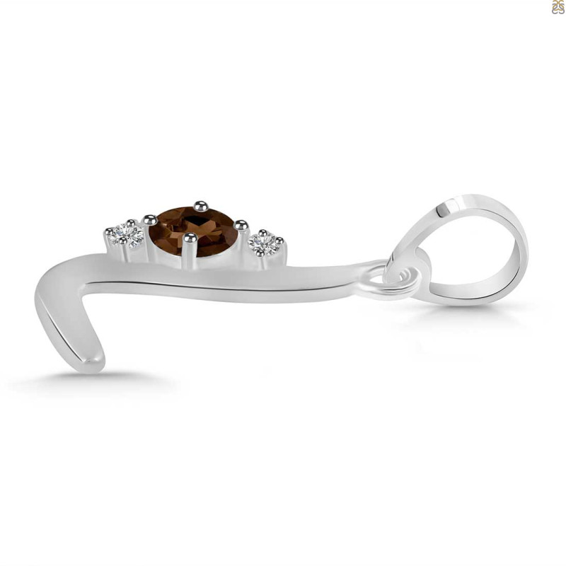 Smoky & White Topaz Alphabet L Pendant