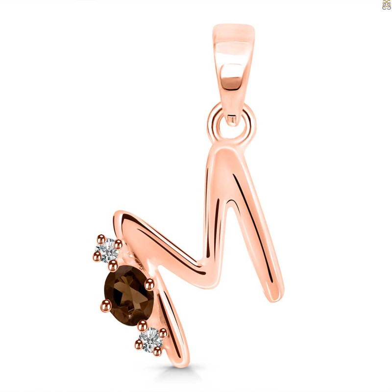 Smoky & White Topaz Alphabet M Pendant SMY-RDA-13.