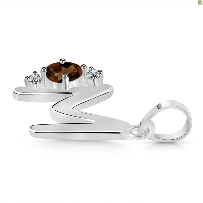 Smoky & White Topaz Alphabet M Pendant