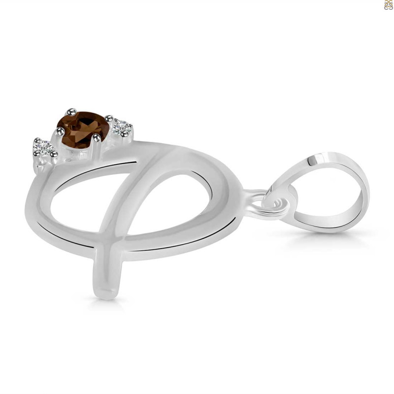 Smoky & White Topaz Alphabet Q Pendant