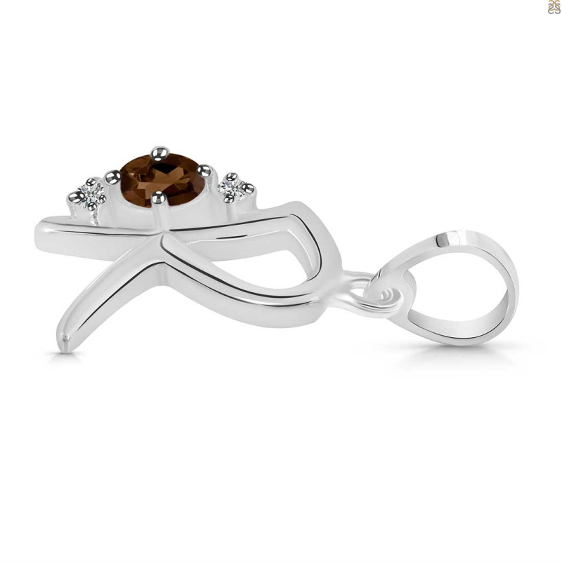Smoky & White Topaz Alphabet R Pendant