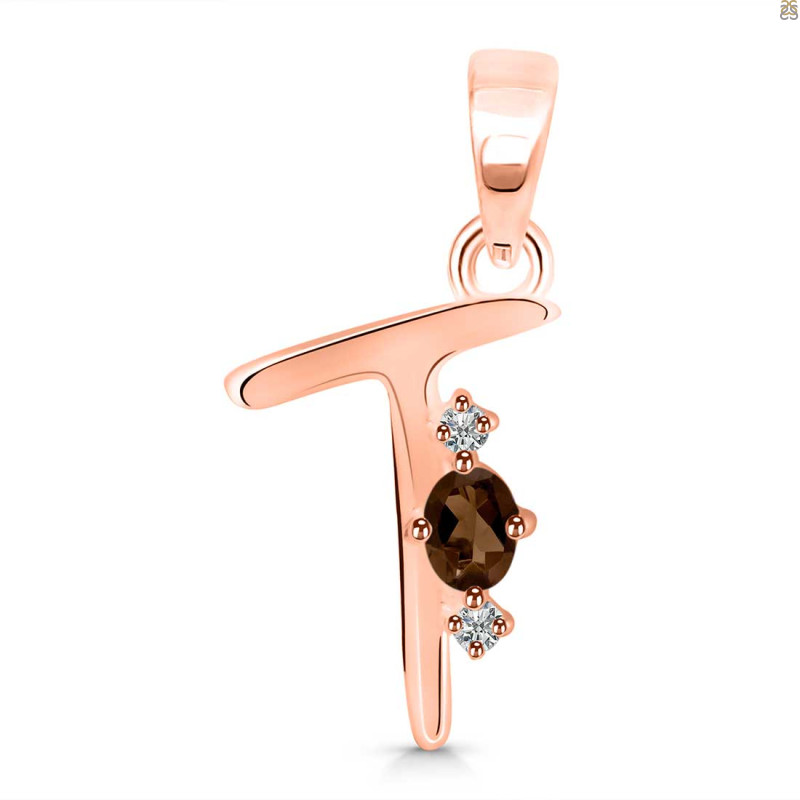 Smoky & White Topaz Alphabet T Pendant SMY-RDA-20.
