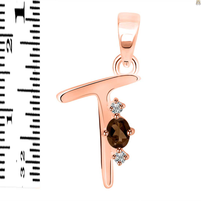 Smoky & White Topaz Alphabet T Pendant SMY-RDA-20.