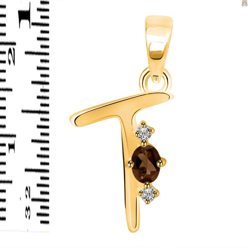Smoky & White Topaz Alphabet T Pendant SMY-RDA-20.